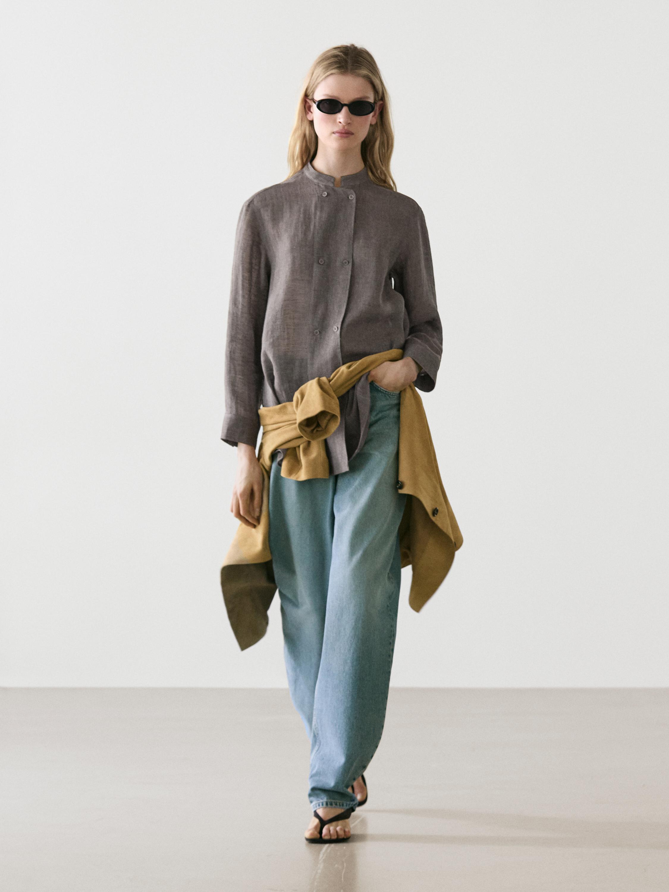 Chemise fluide à boutons en lin mélangé